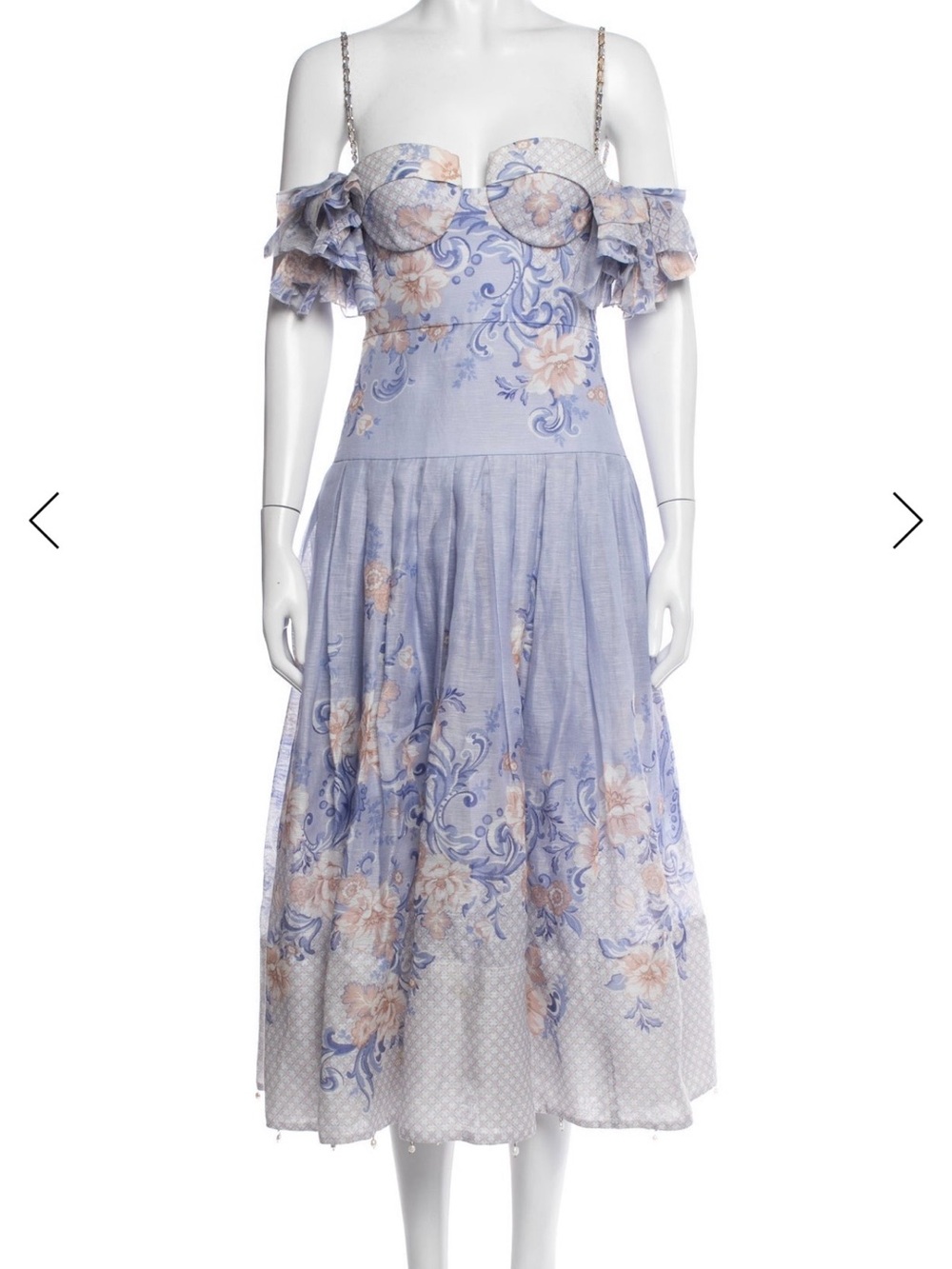 Zimmermann Lavender Blue Floral Off-Shoulder Midi Dress